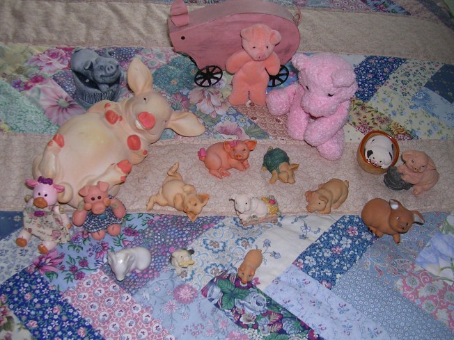 An "aerial shot" of piggy heaven on the guest bed!
